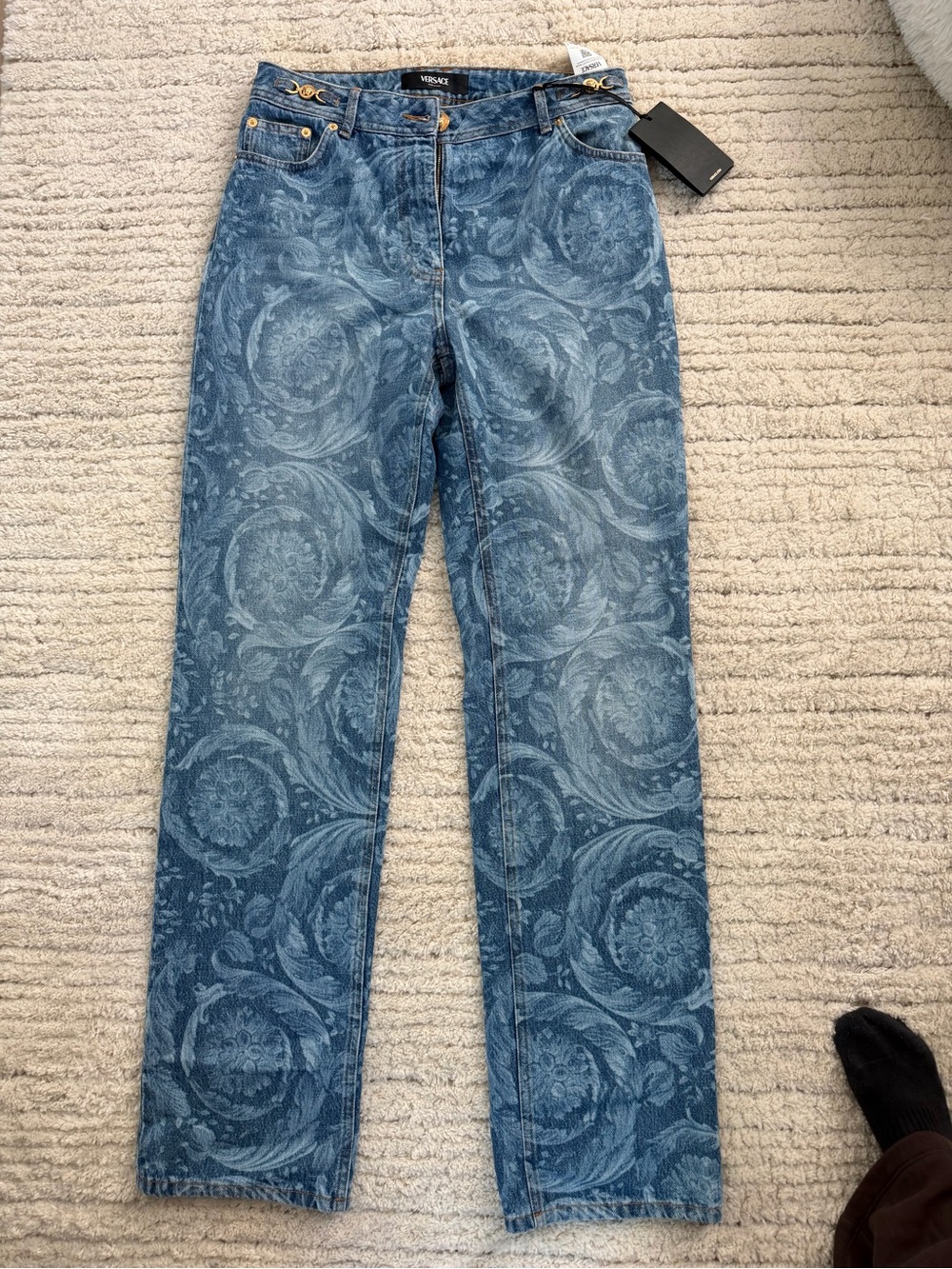 Versace Blue Medallion-Print Straight-Leg Jeans